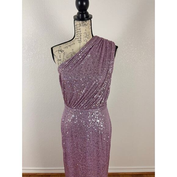 B47 Mac Duggal Sequined Ruched One Shoulder Gown Dress 6 Sparkly Y2K Glam - Picture 6 of 12
